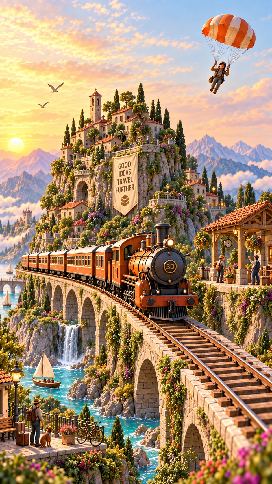 Phone composition of the 3DScroller train and coastal world.